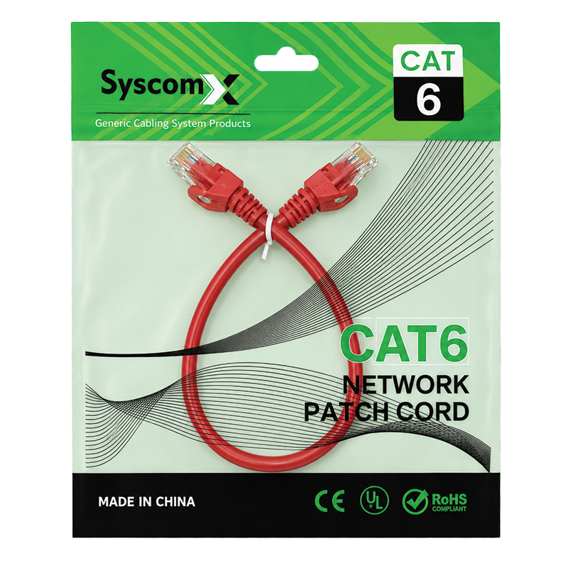 SyscomX CAT6 UTP Patch Cord 0.3 Metter– Red - Image 2